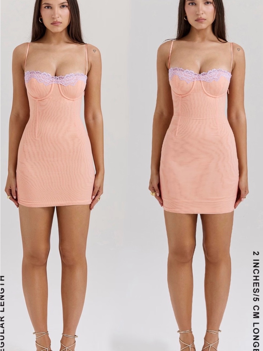 House of CB Peach Mini Dress with Lilac Lace Trim